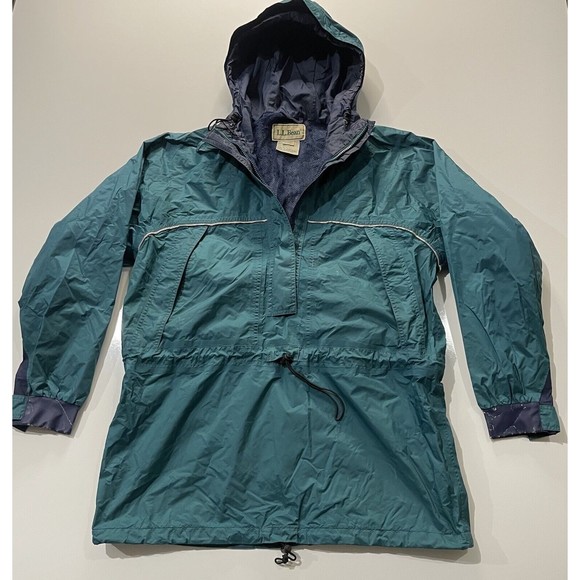 Vtg 90’s LL Bean Hooded Windbreaker Anorak Green Rain Jacket Shell Large Tall T - Picture 1 of 16